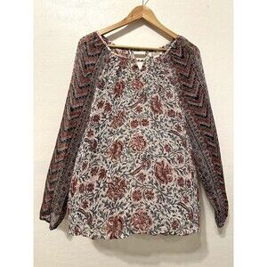 Lucky Brand Womans Floral Top Size XL Long Sleeve Lightweight Sheer Boho Peasant